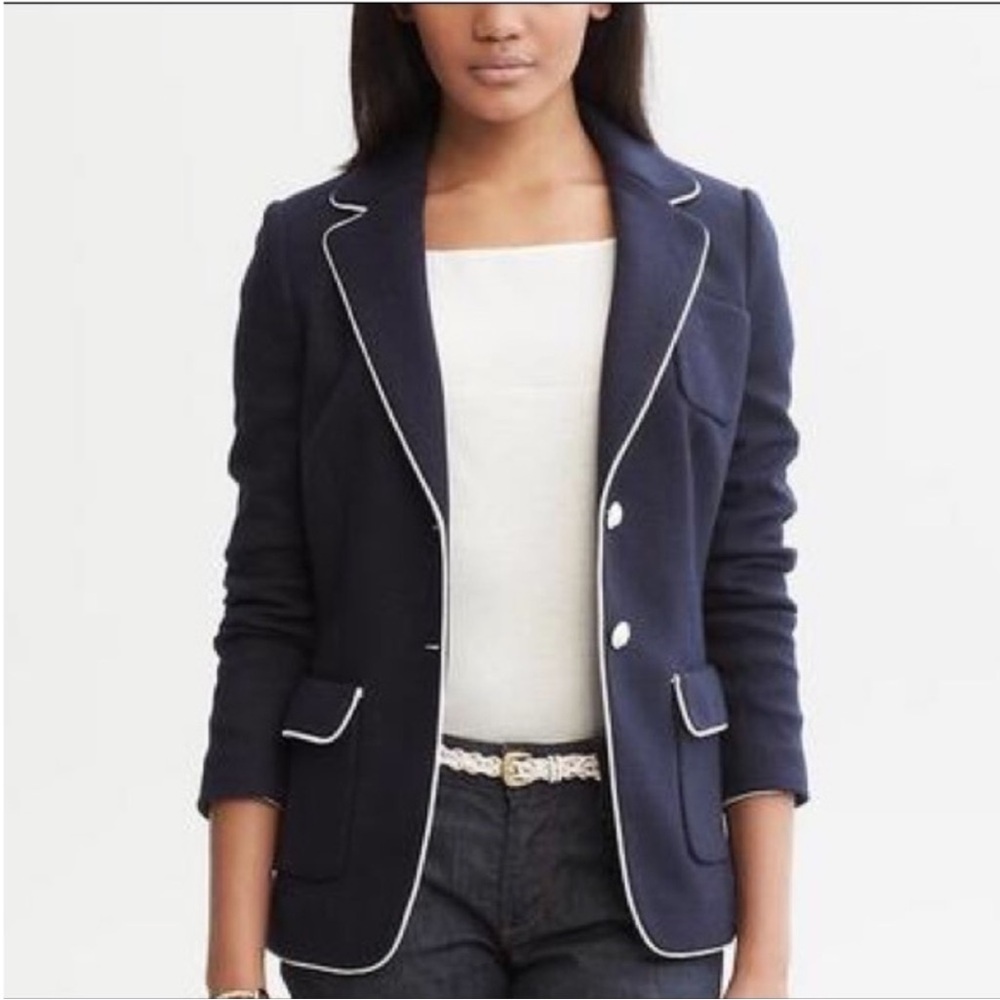 Banana Republic Piped Wool Blazer- Navy, Size 0P